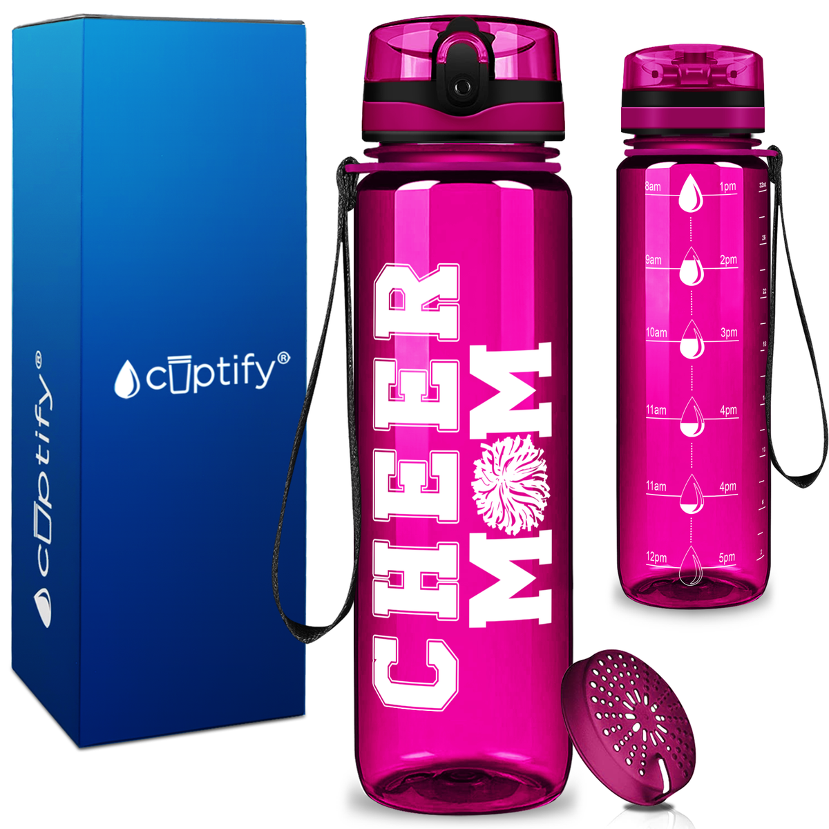 Cheer Mom on 32 oz Motivational Tracking Water Bottle