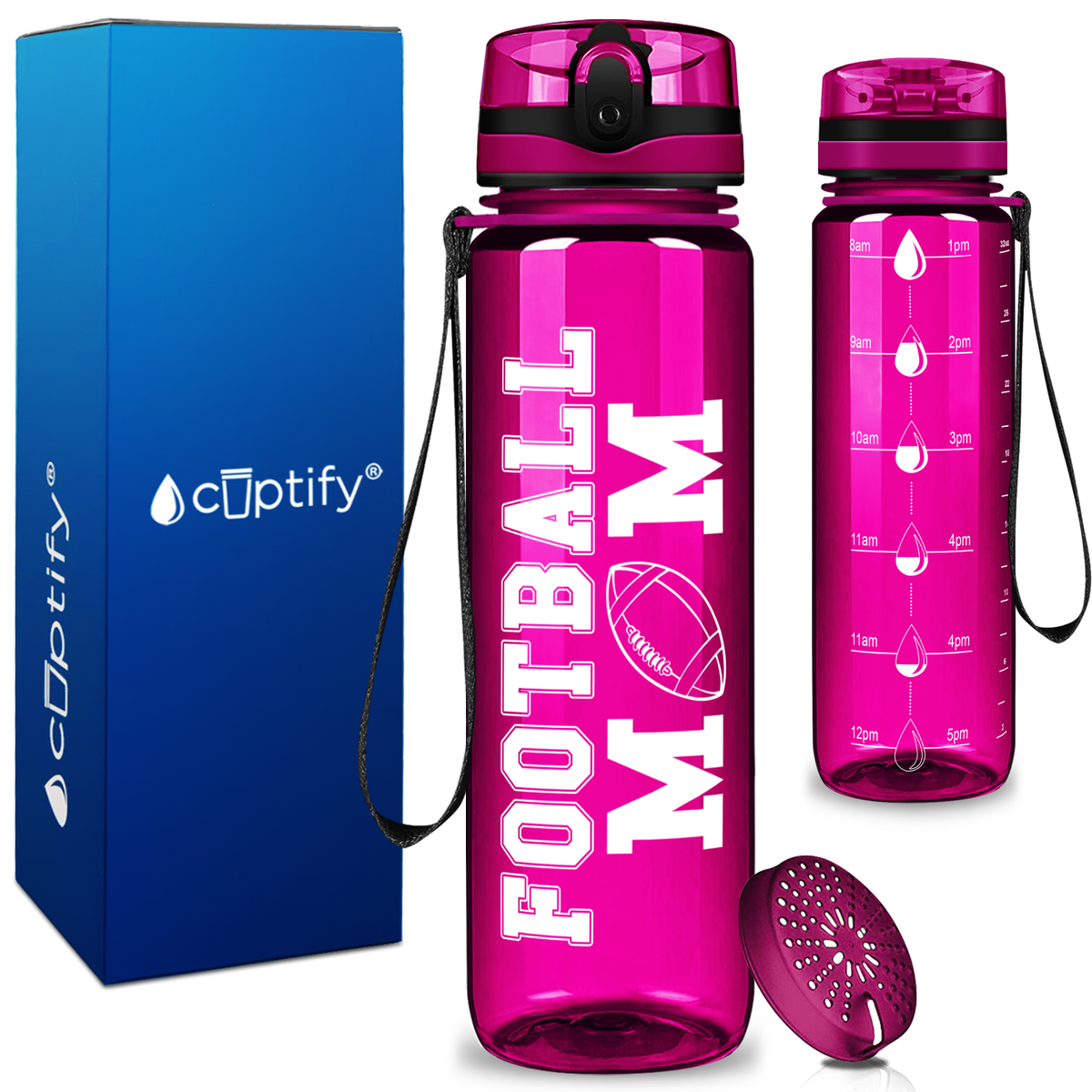 Football Mom on 32 oz Motivational Tracking Water Bottle