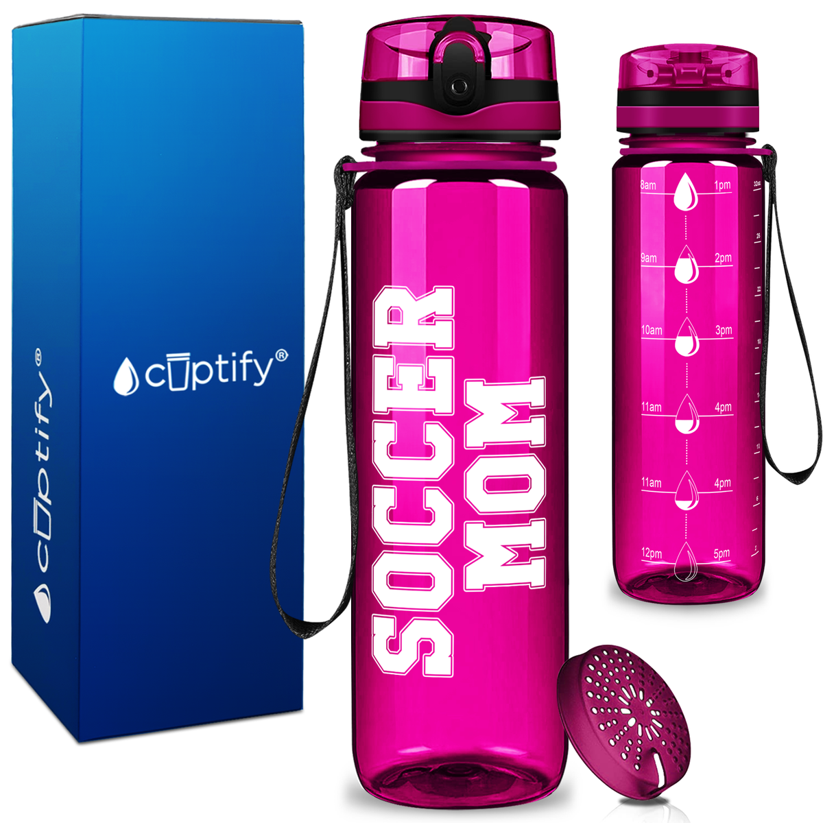 Soccer Mom on 32 oz Motivational Tracking Water Bottle