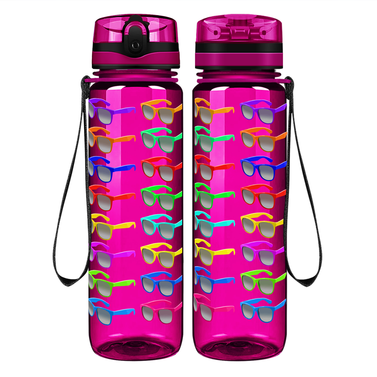 Rainbow Sunglasses Pattern on 32 oz Motivational Tracking Water Bottle