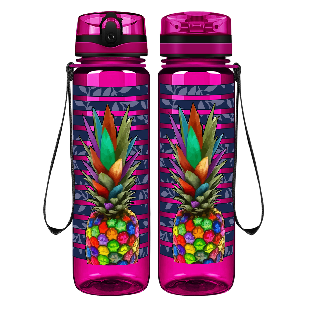 Rainbow Pineapple on 32 oz Motivational Tracking Water Bottle