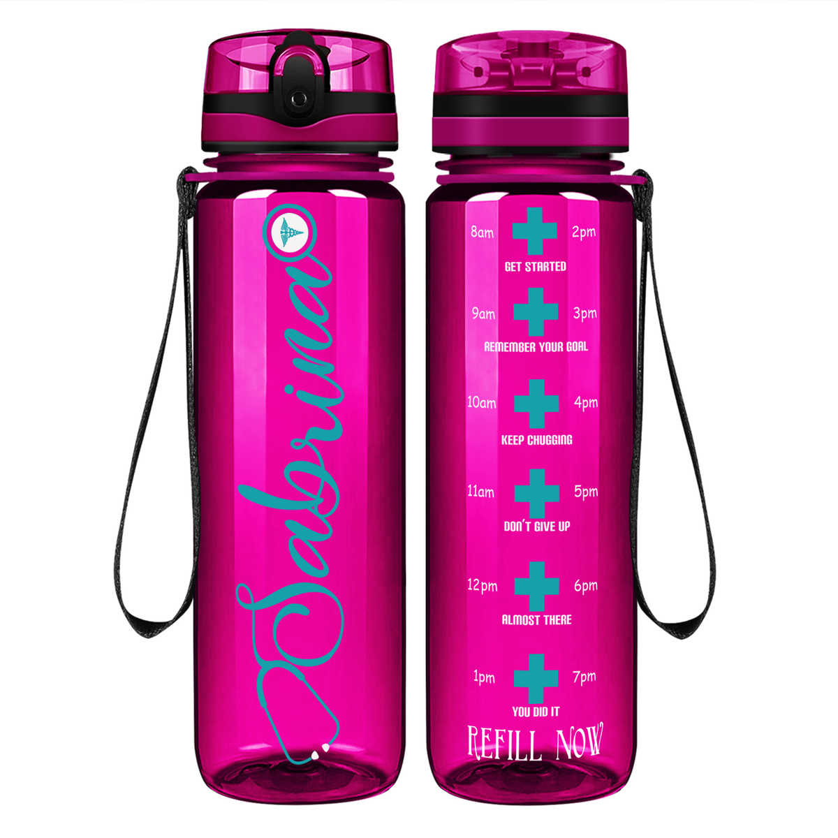 Curled Personalized Nurse on 32oz Motivational Tracking Water Bottle