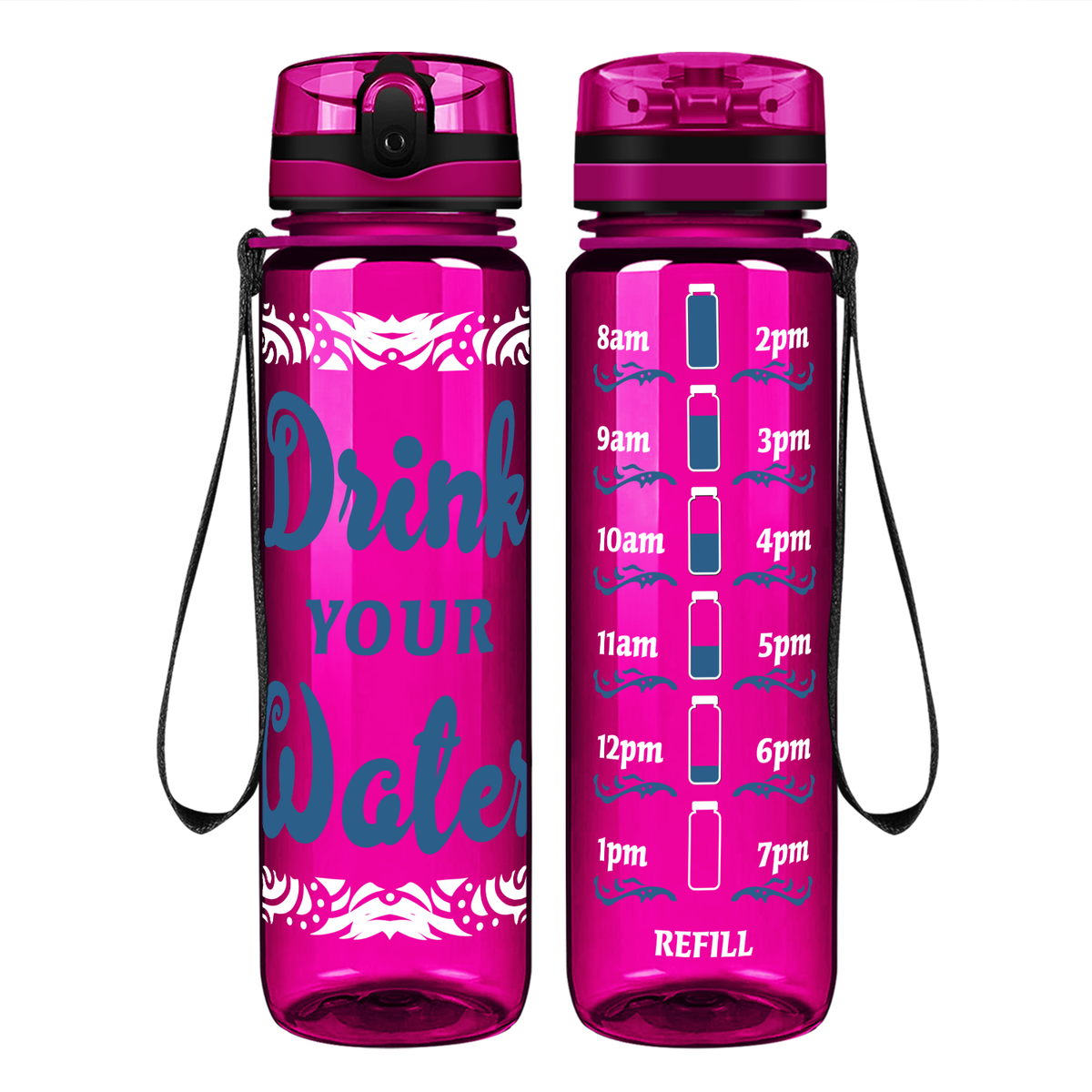 Drink Your Water Tribal on 32 oz Motivational Tracking Water Bottle