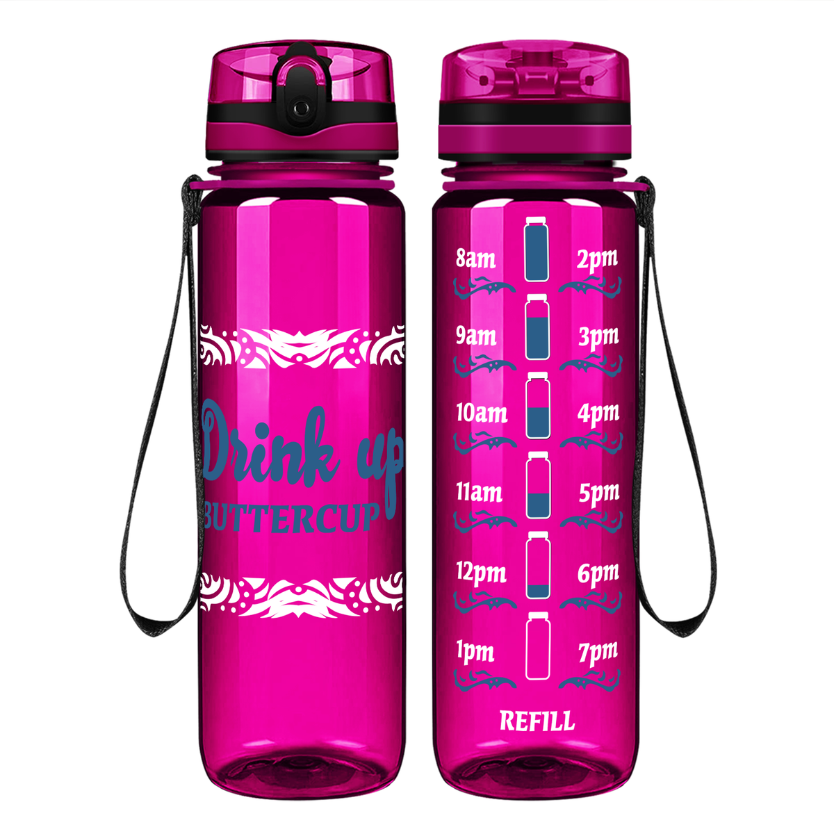 Tribal Buttercup on 32 oz Motivational Tracking Water Bottle