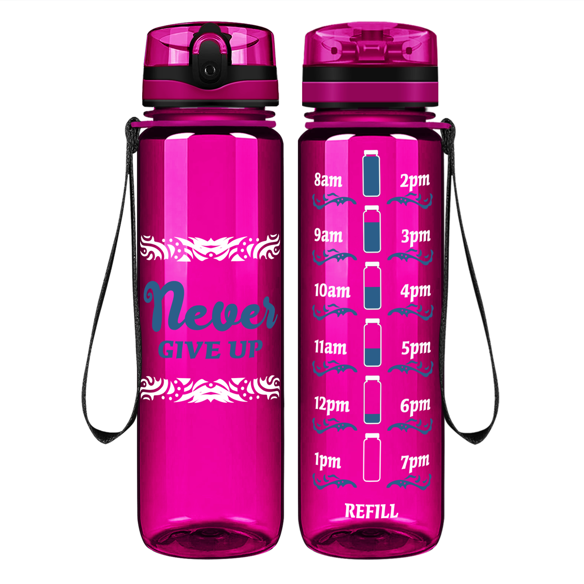 Never Give Up Tribal on 32 oz Motivational Tracking Water Bottle