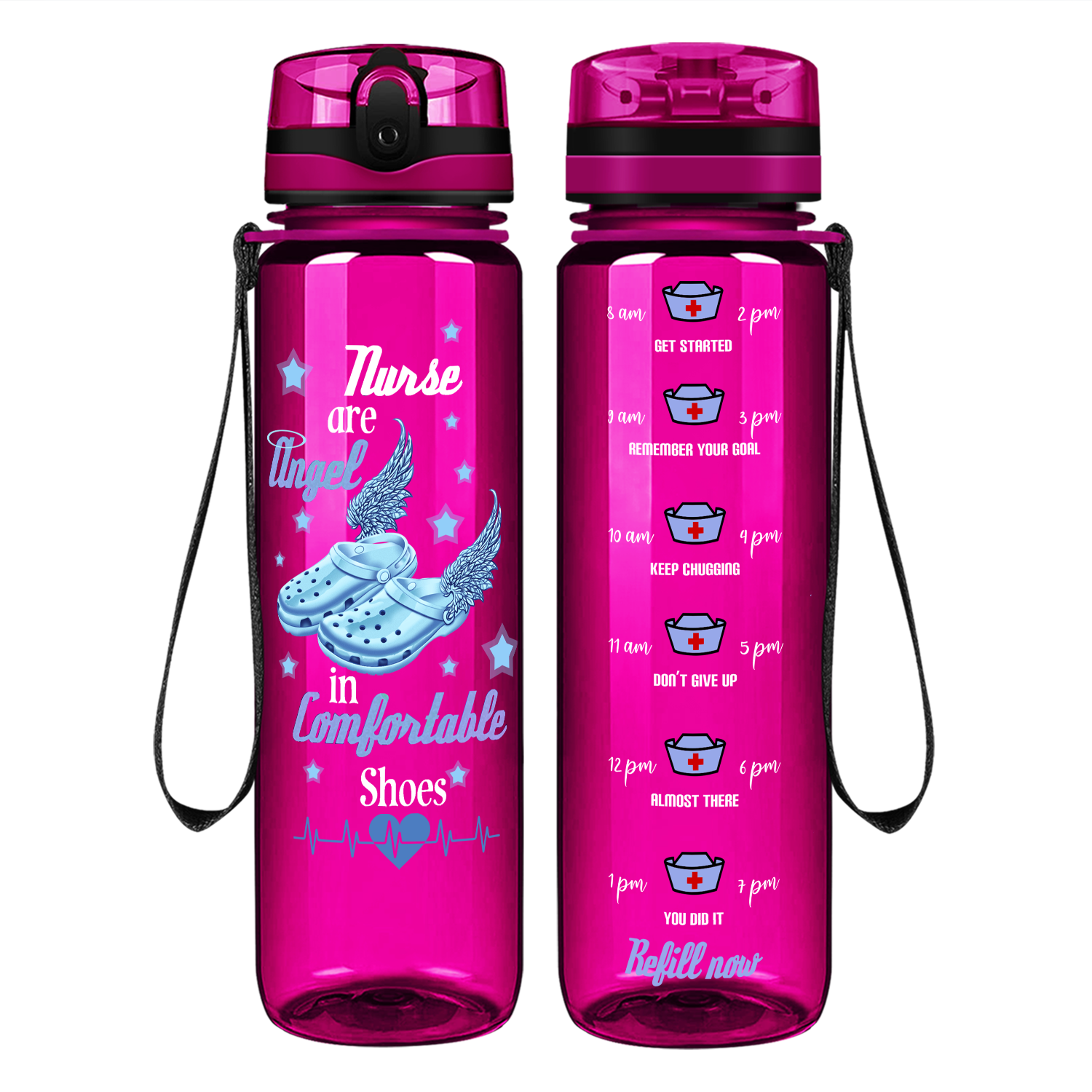 Nurses are Angel on 32oz Motivational Tracking Water Bottle - Cuptify