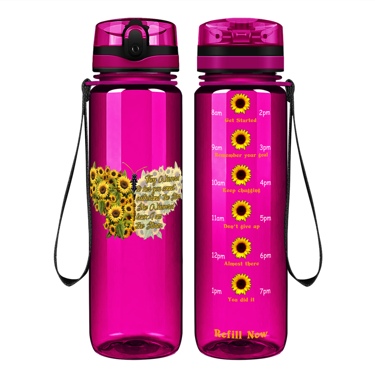 I Am The Storm Sunflower Butterfly on 32 oz Motivational Tracking Water Bottle