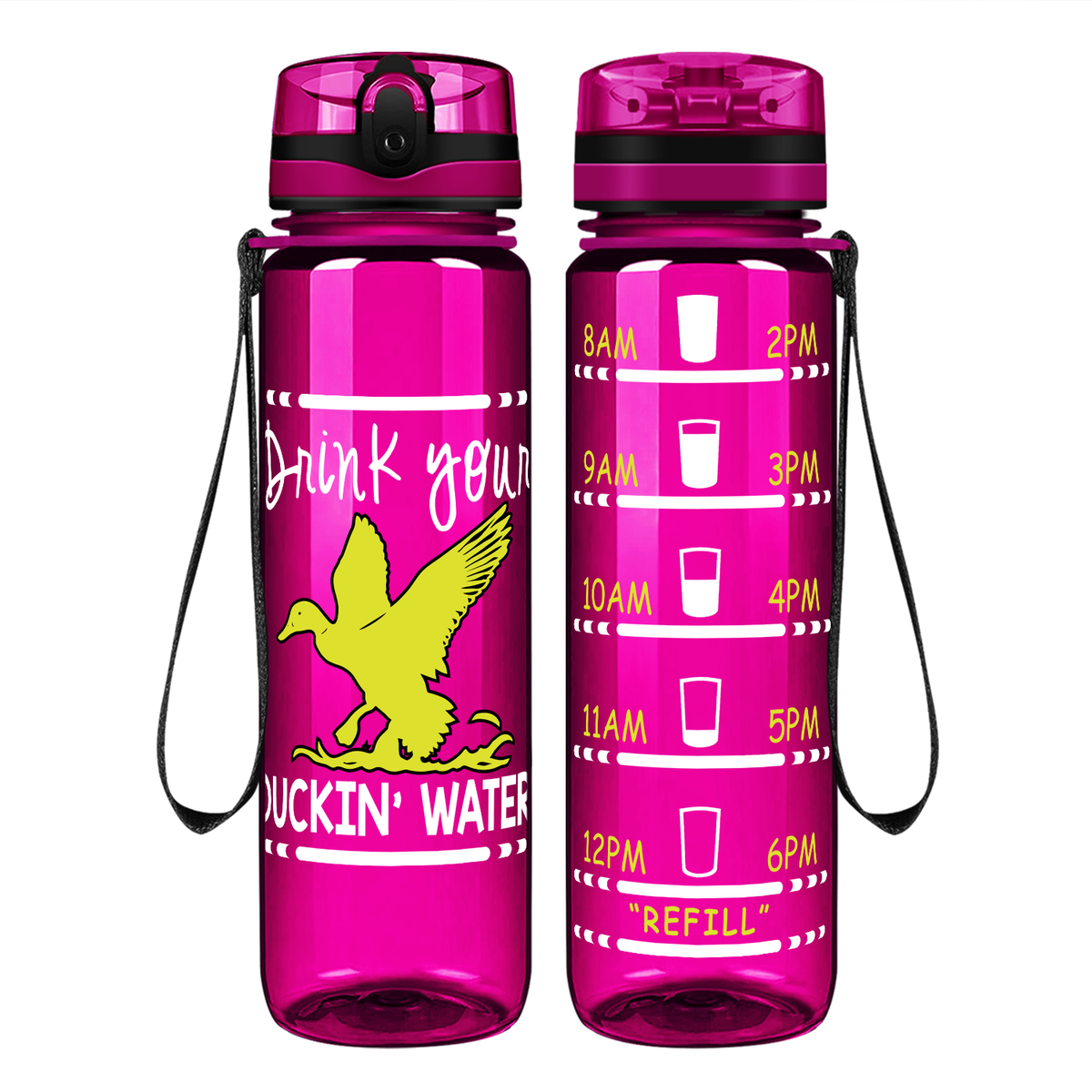 Drink Your Ducking Water on 32 oz Motivational Tracking Water Bottle