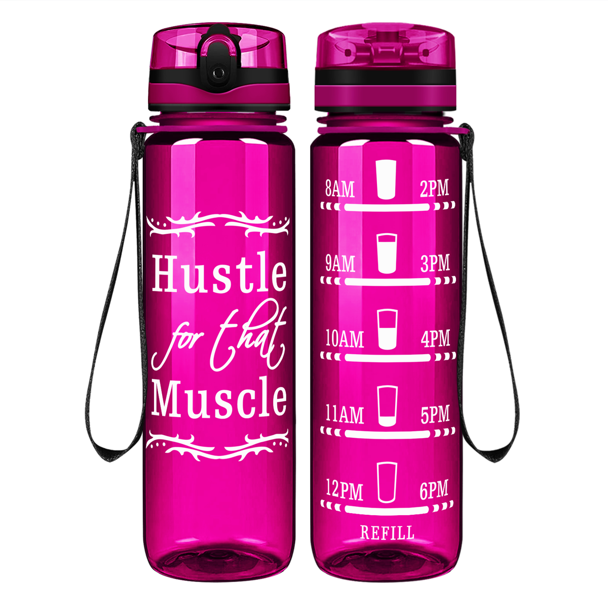 Hustle For That Muscle on 32 oz Motivational Tracking Water Bottle