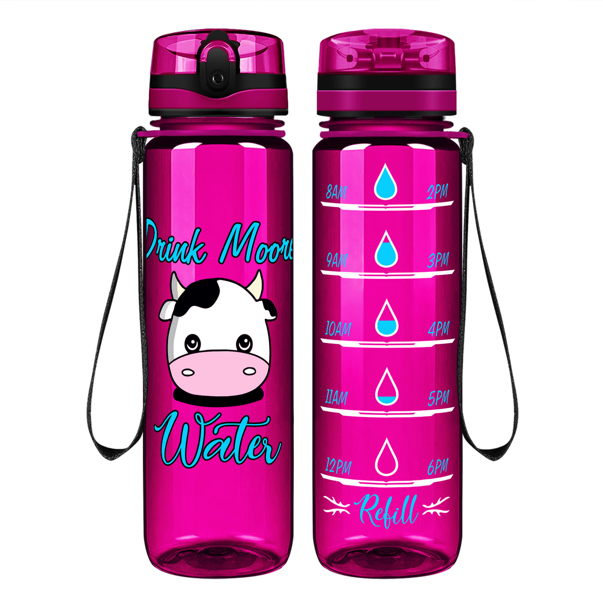 Drink Moo Water on 32 oz Motivational Tracking Water Bottle