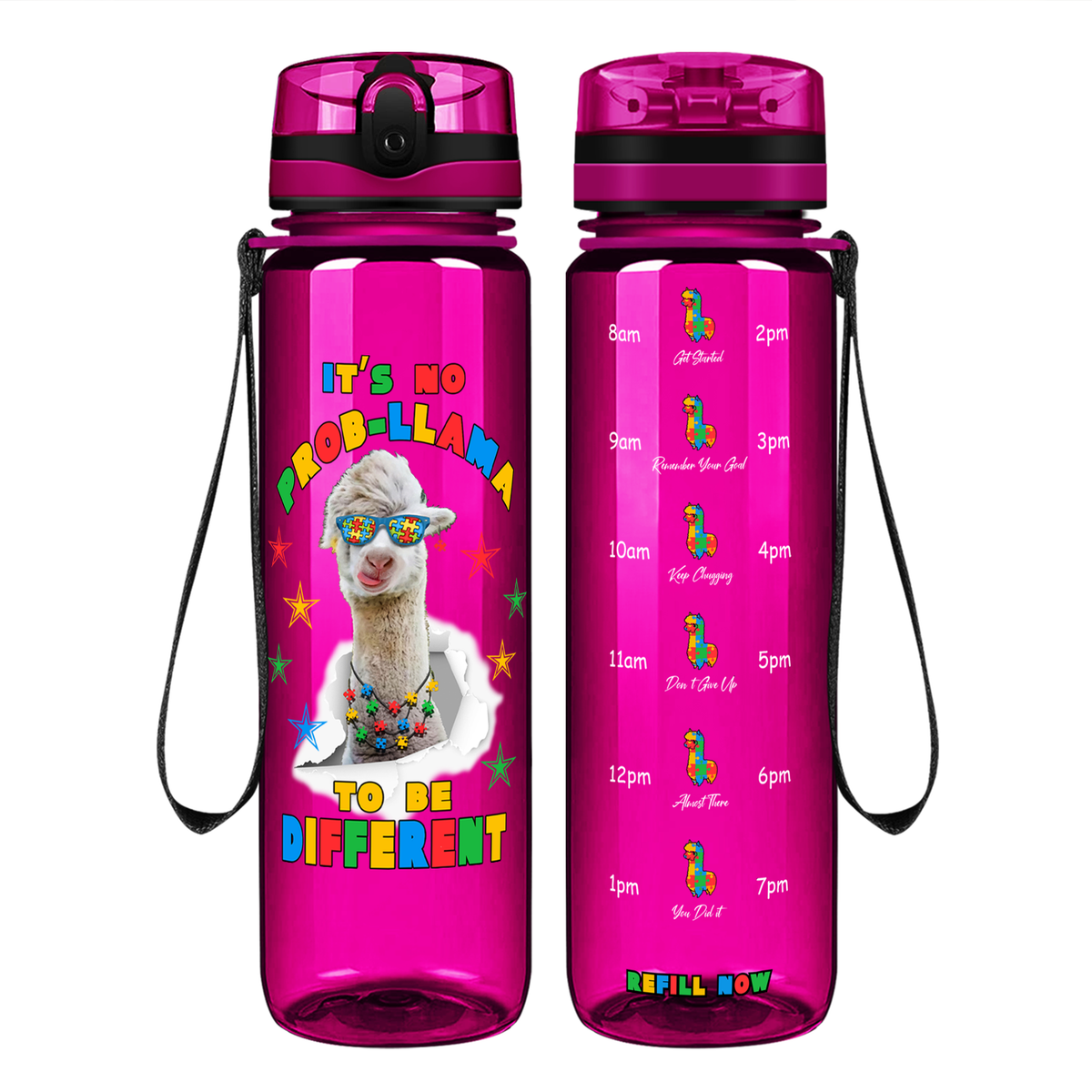 No Prob-llama Autism Stars on 32 oz Motivational Tracking Water Bottle
