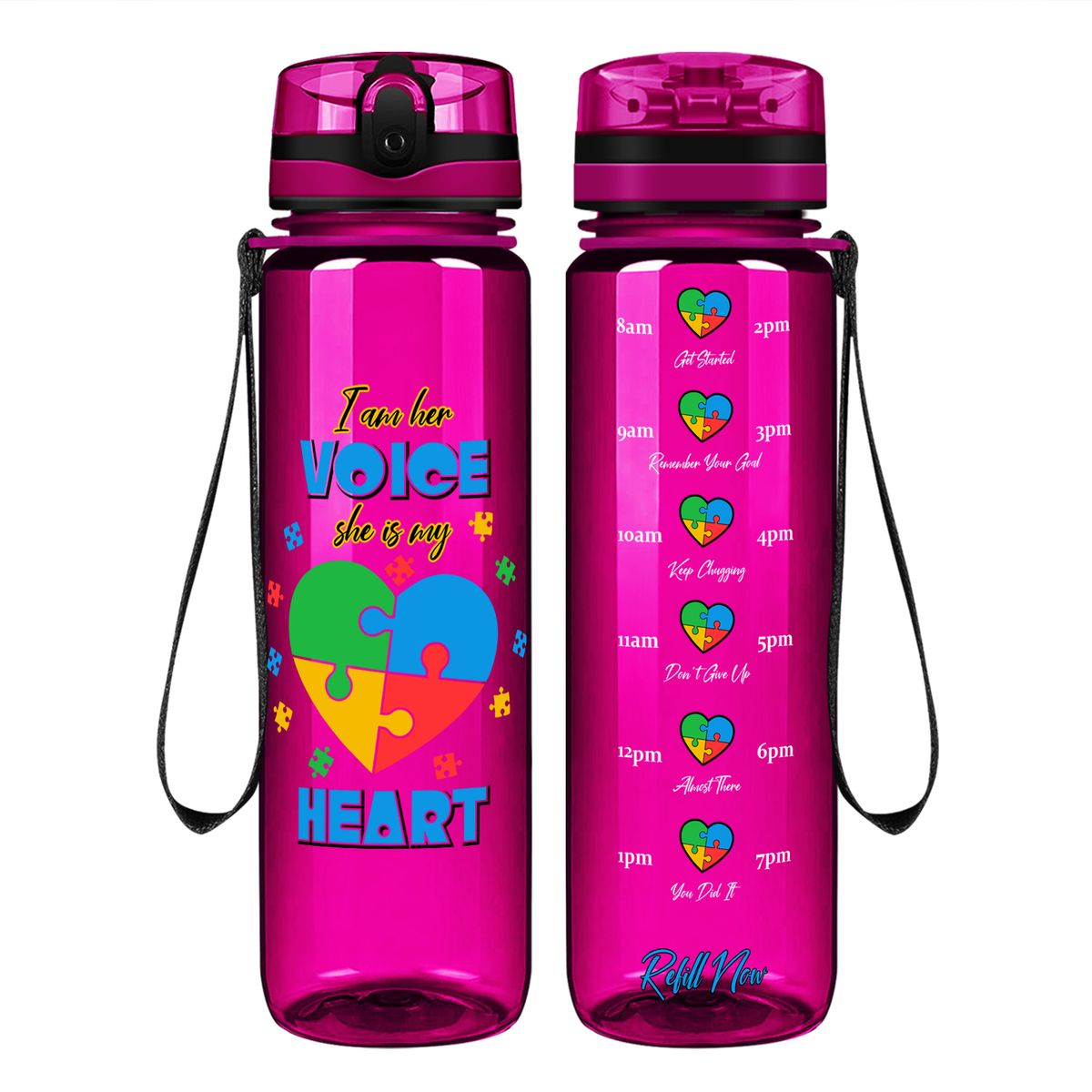 She is My Heart Autism Puzzle on 32 oz Motivational Tracking Water Bottle