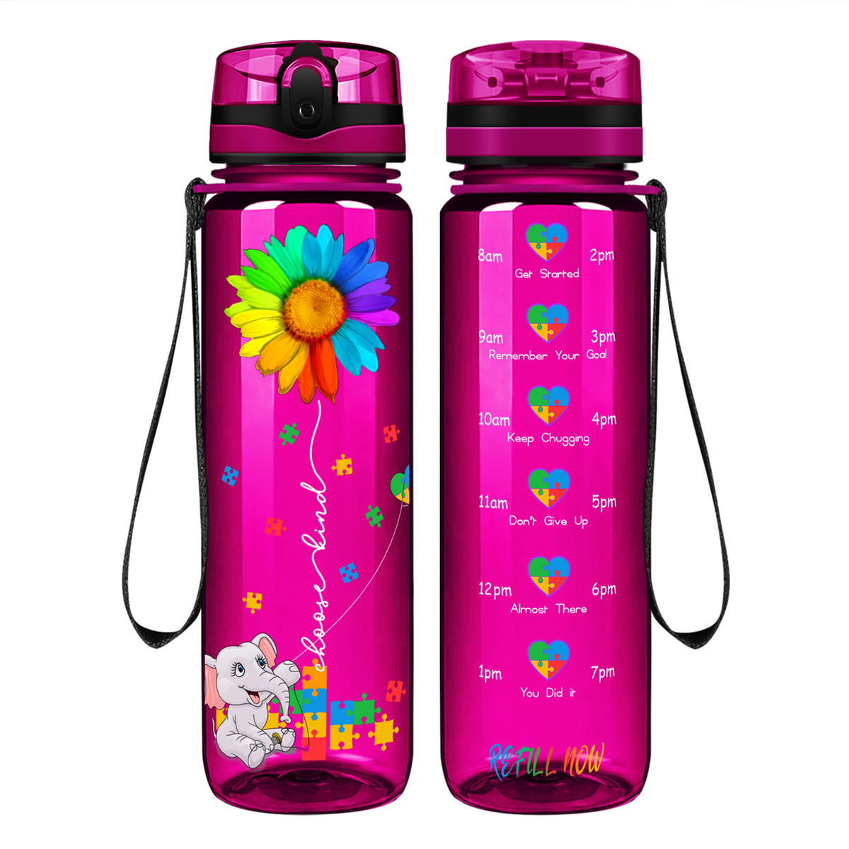 Autism Elephant Kindness Kite Motivational Tracking Water Bottle