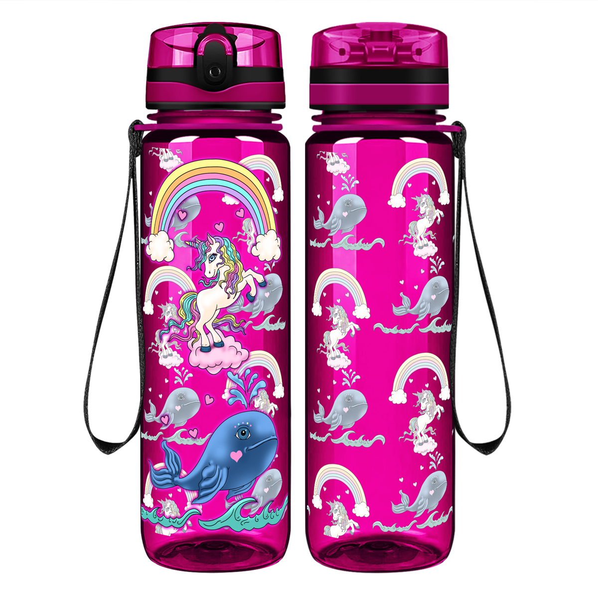 Unicorn Narwhal Love on 32 oz Motivational Tracking Water Bottle
