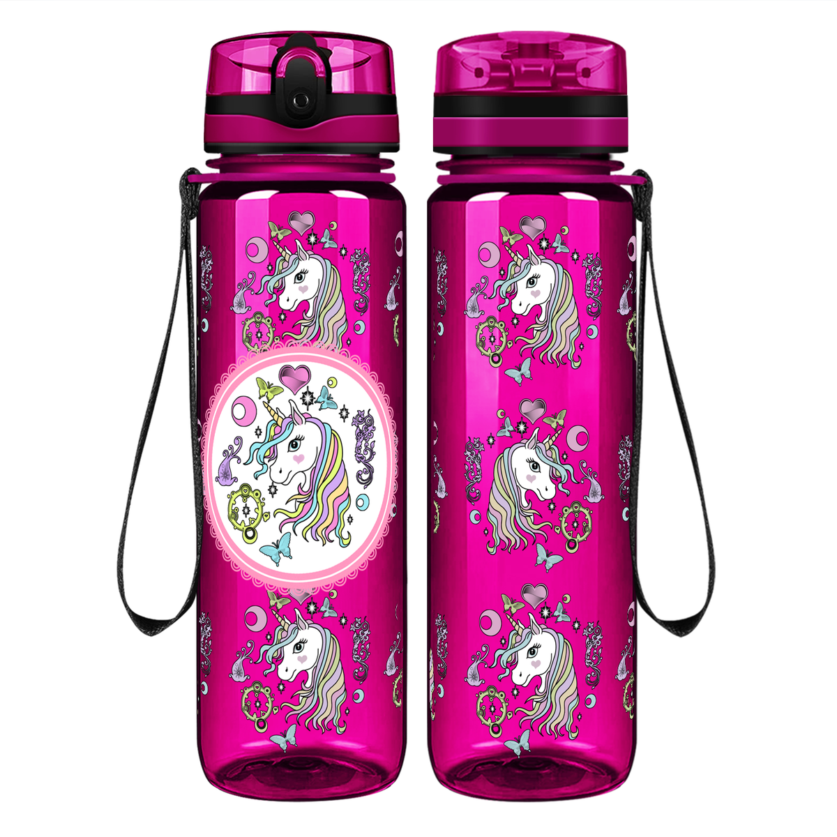 Pretty Unicorn on 32 oz Motivational Tracking Water Bottle