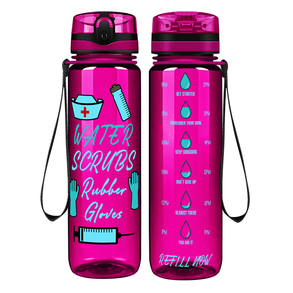 Water Scrubs Rubber Gloves Nurse on 32oz Motivational Tracking Water Bottle