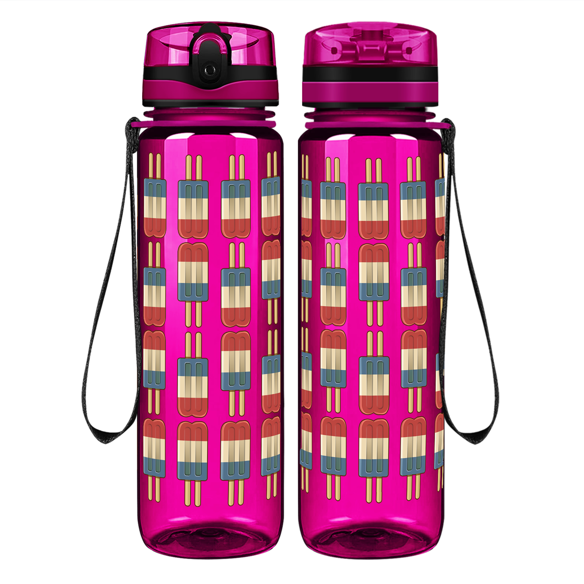 Red White Blue Popsicles on 32 oz Motivational Tracking Water Bottle