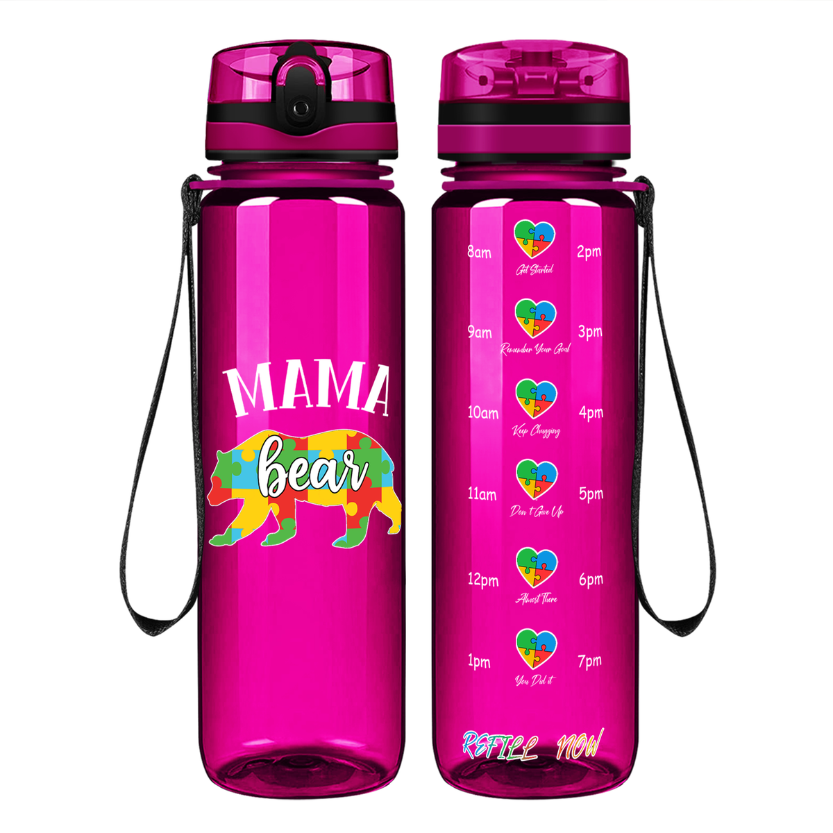 Autism Mama Bear on 32 oz Motivational Tracking Water Bottle