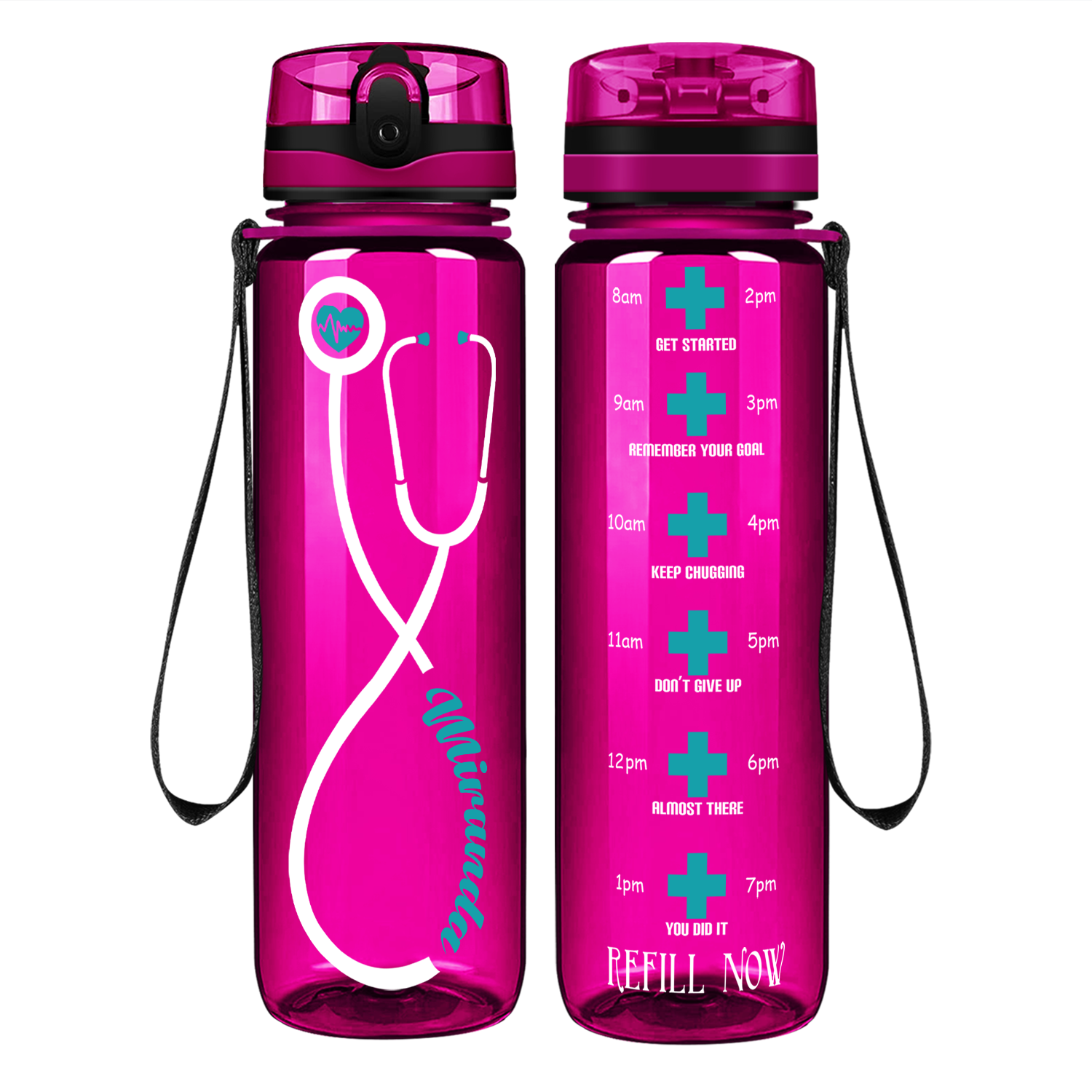 Personalized Heartbeat Nurse Stethoscope Motivational Tracking Water Bottle