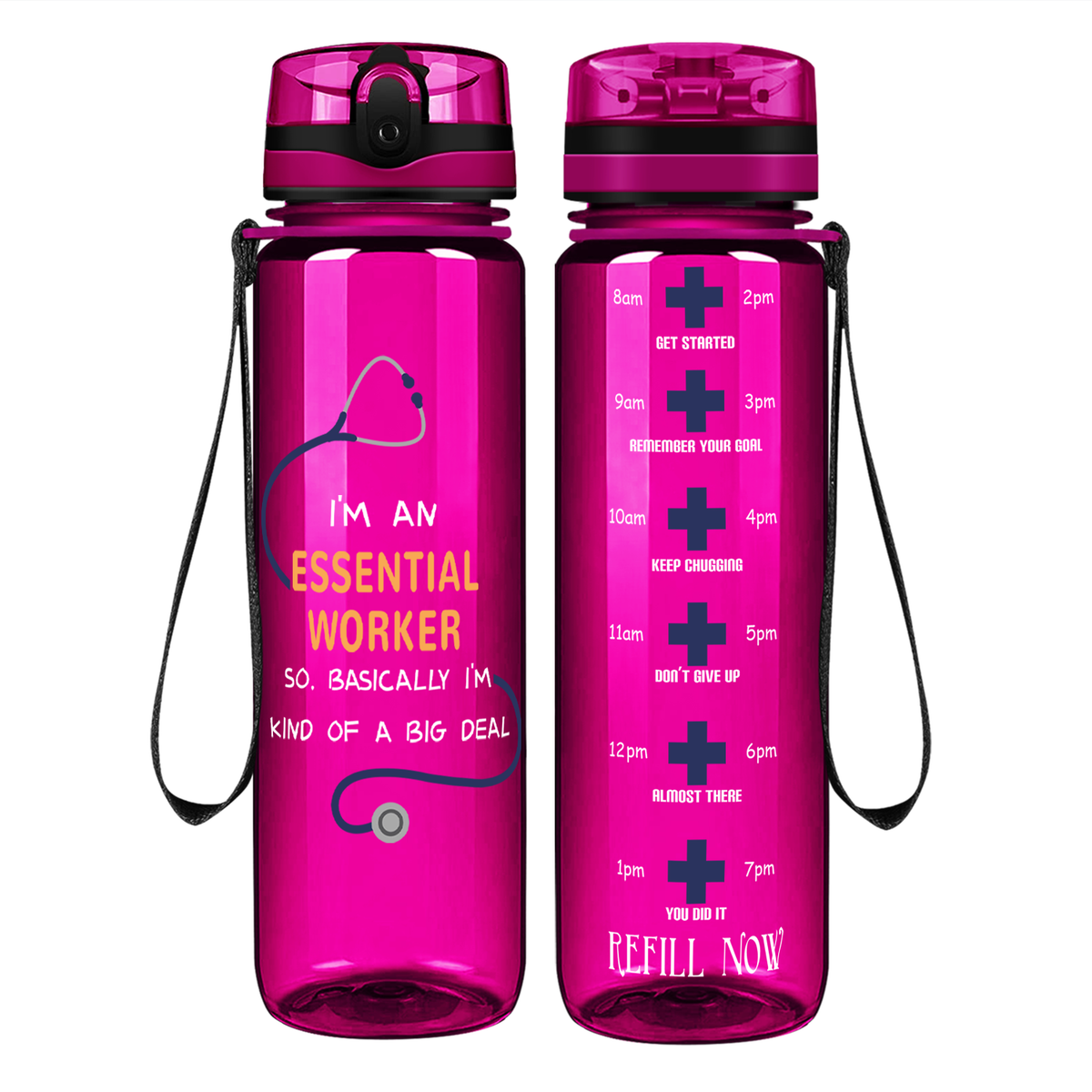 Essential Worker on 32oz Motivational Tracking Nurse Water Bottle