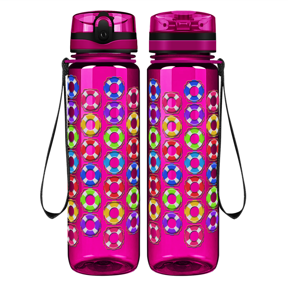 Colorful Life Savers on 32 oz Motivational Tracking Water Bottle