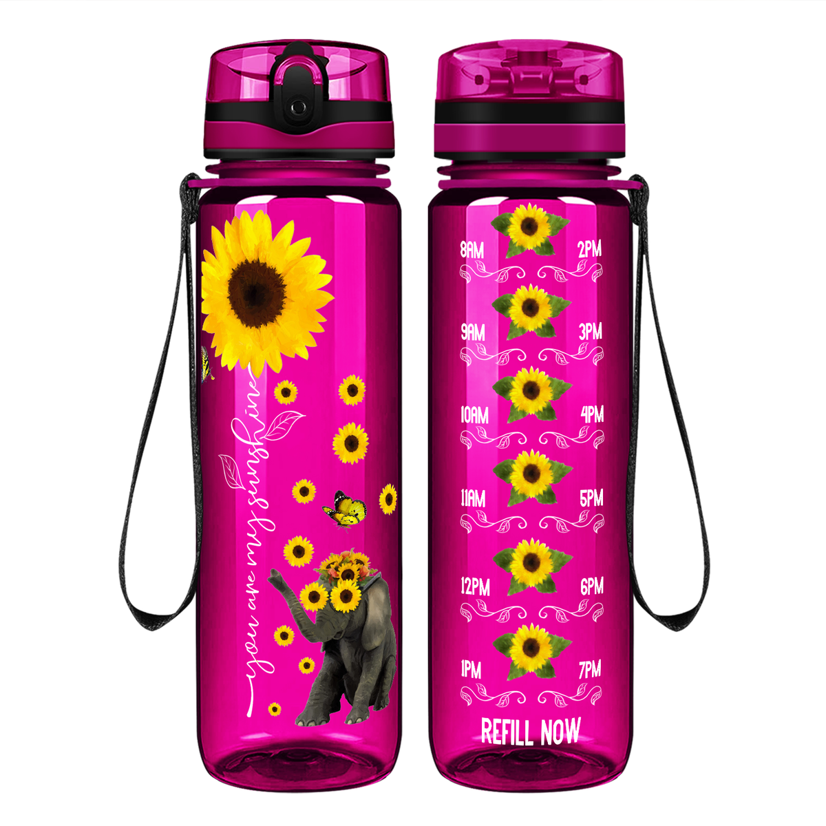 You are My Sunshine Sunflower on 32 oz Motivational Tracking Water Bottle
