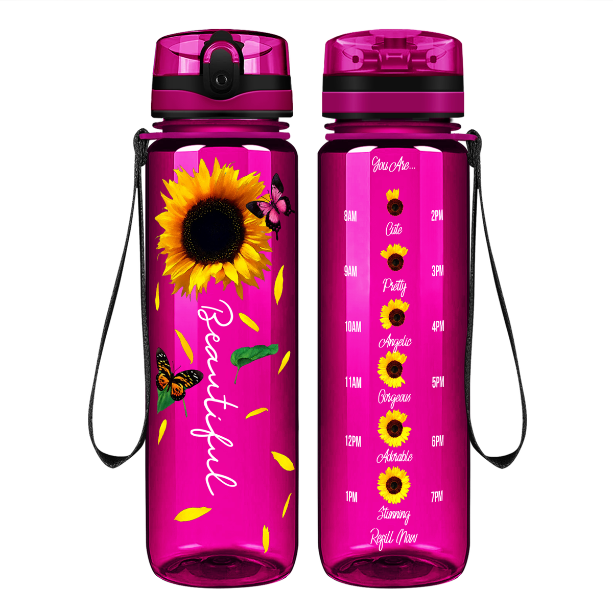 Beautiful Sunflowers on 32 oz Motivational Tracking Water Bottle