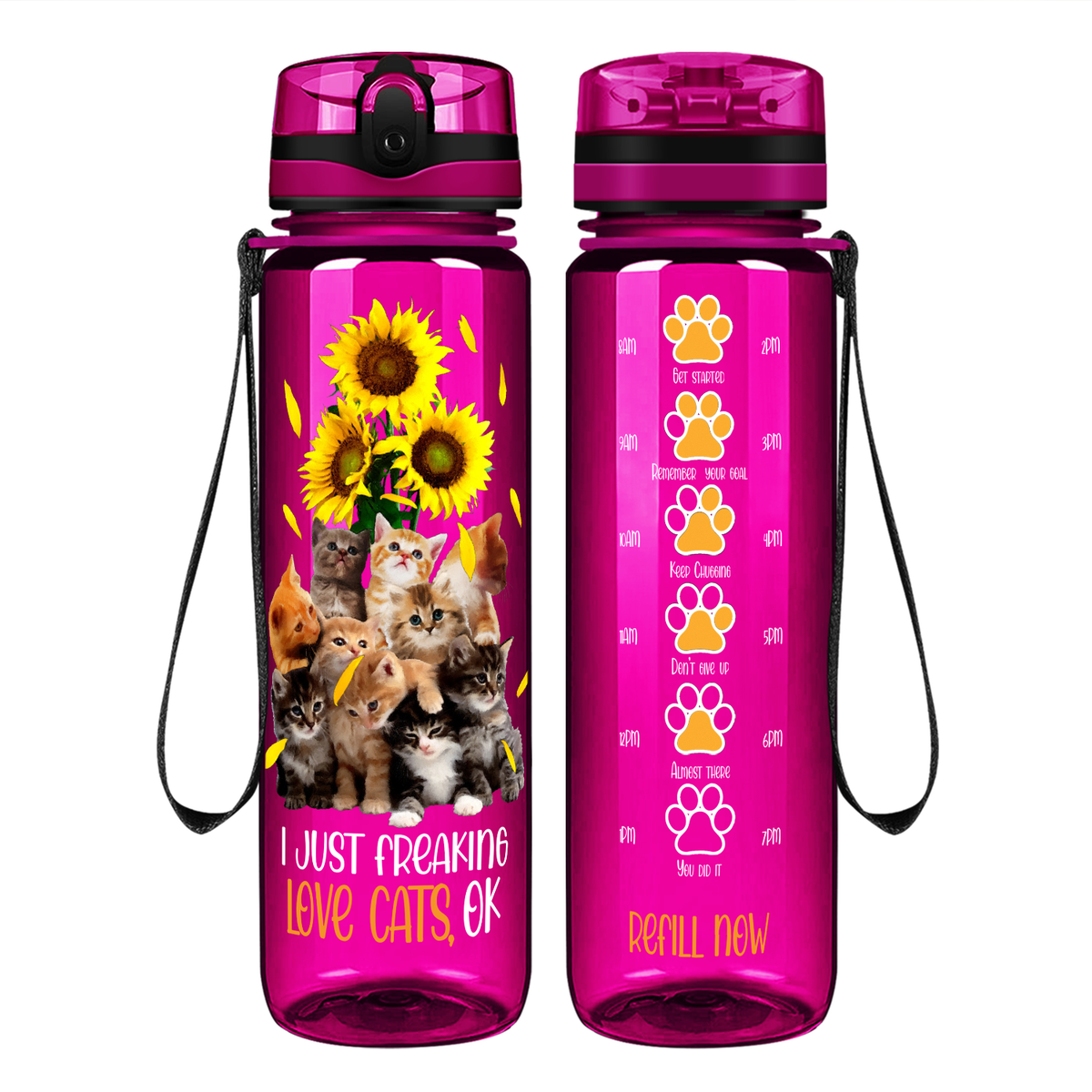I Just Freaking Love Cats on 32 oz Motivational Tracking Water Bottle