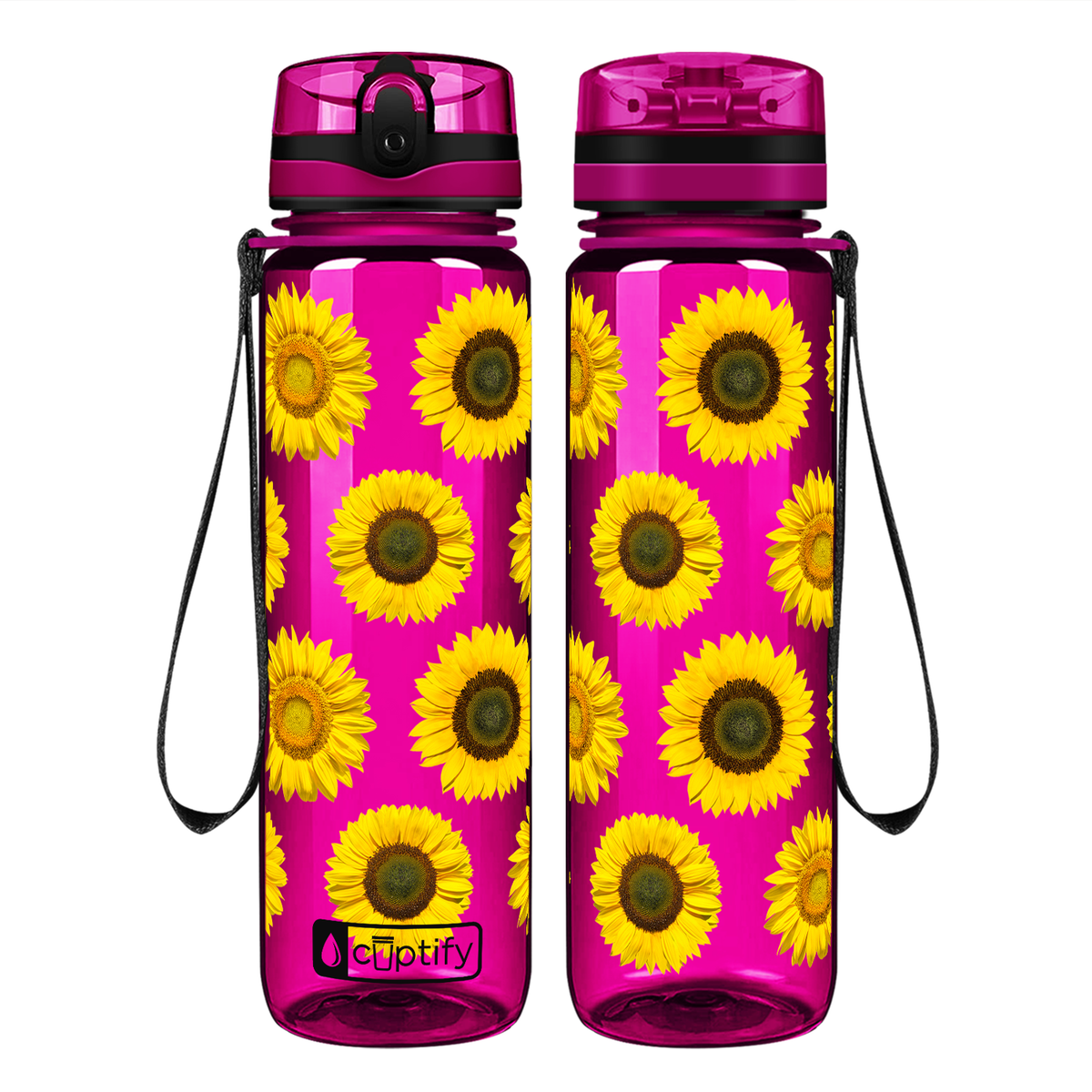 Sunflowers Galore on 32 oz Motivational Tracking Water Bottle