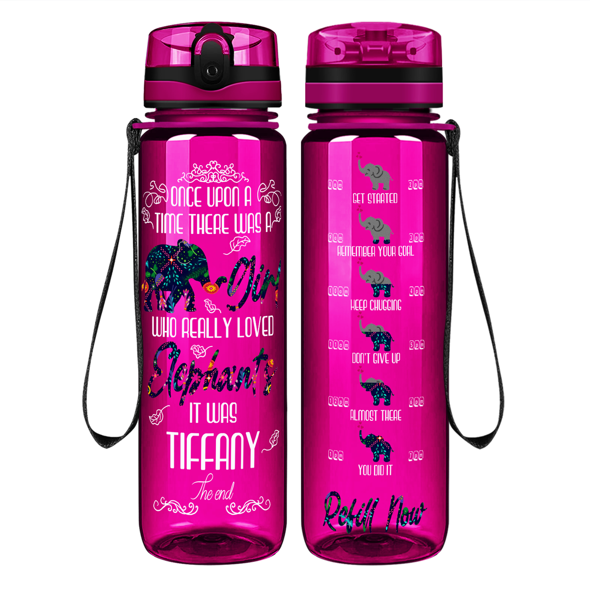 Personalized Once Upon a Time Elephants on 32 oz Motivational Tracking Water Bottle