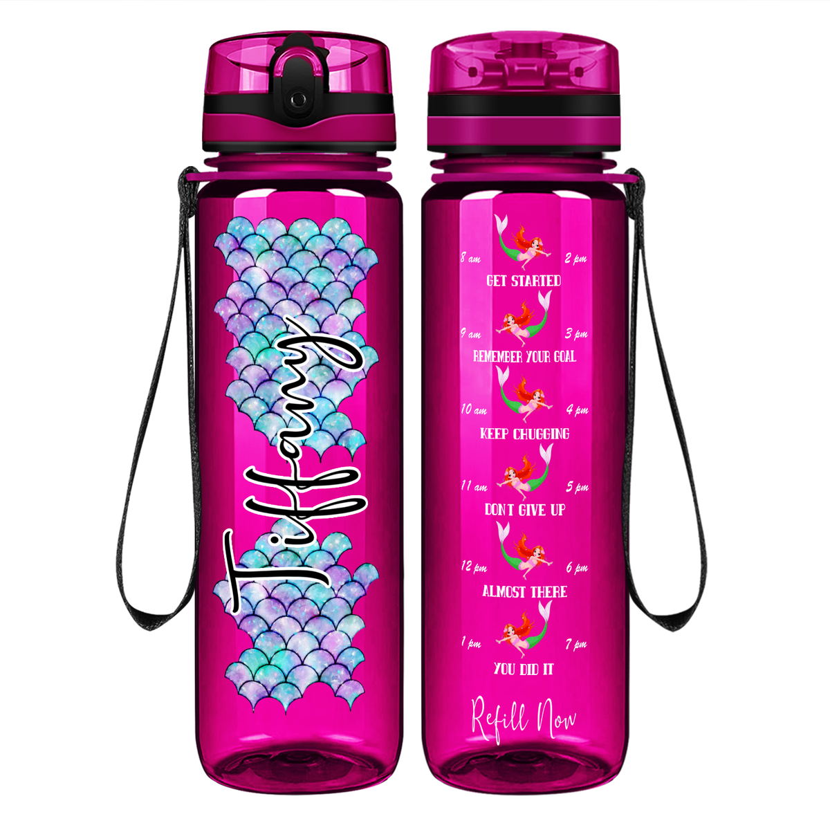 Personalized Mermaid Scales on 32 oz Motivational Tracking Water Bottle