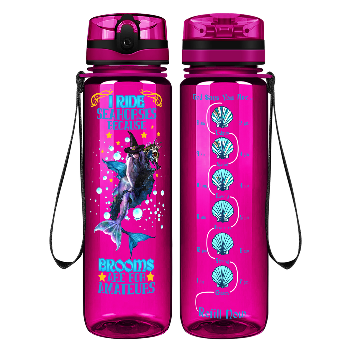 I Ride Seahorses on 32 oz Motivational Tracking Water Bottle