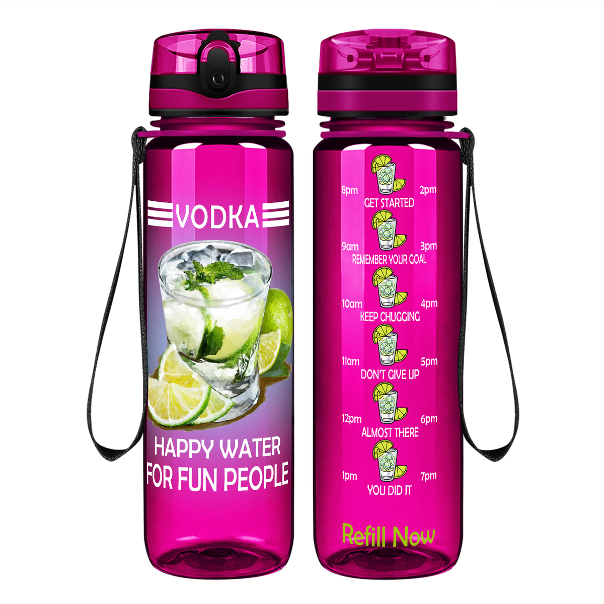 Vodka Happy Water for Fun People on 32 oz Motivational Tracking Water Bottle