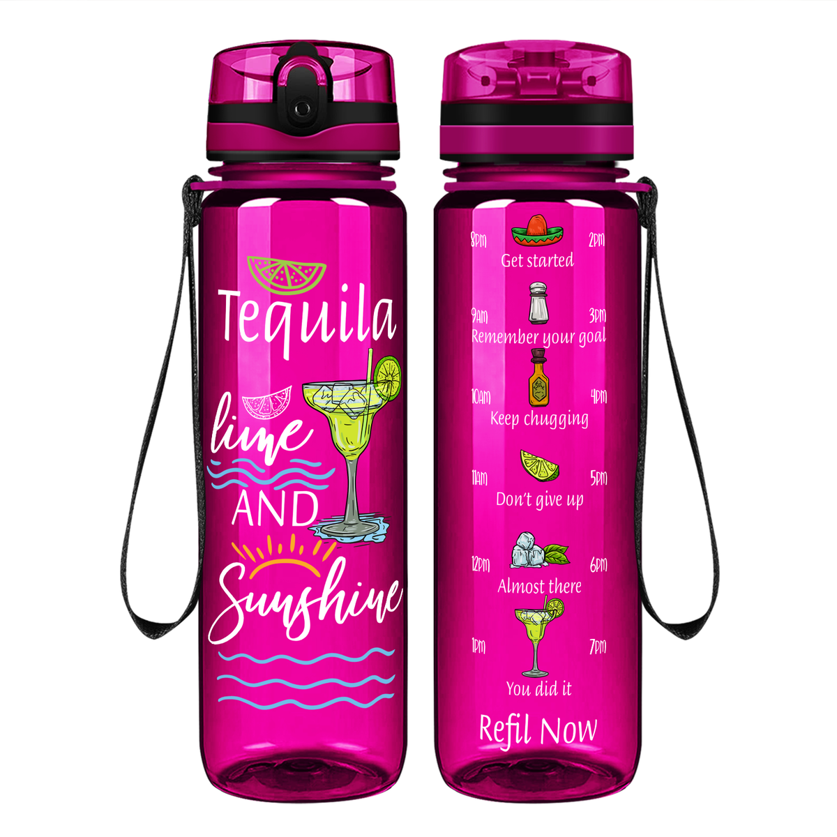 Tequila Lime and Sunshine on 32 oz Motivational Tracking Water Bottle