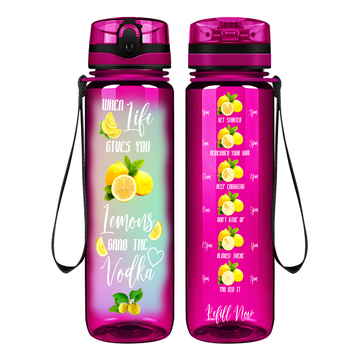 When Life Gives You Lemons Grab the Vodka Colorful on 32 oz Motivational Tracking Water Bottle
