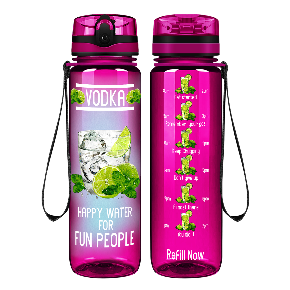 Vodka Happy Water on 32 oz Motivational Tracking Water Bottle