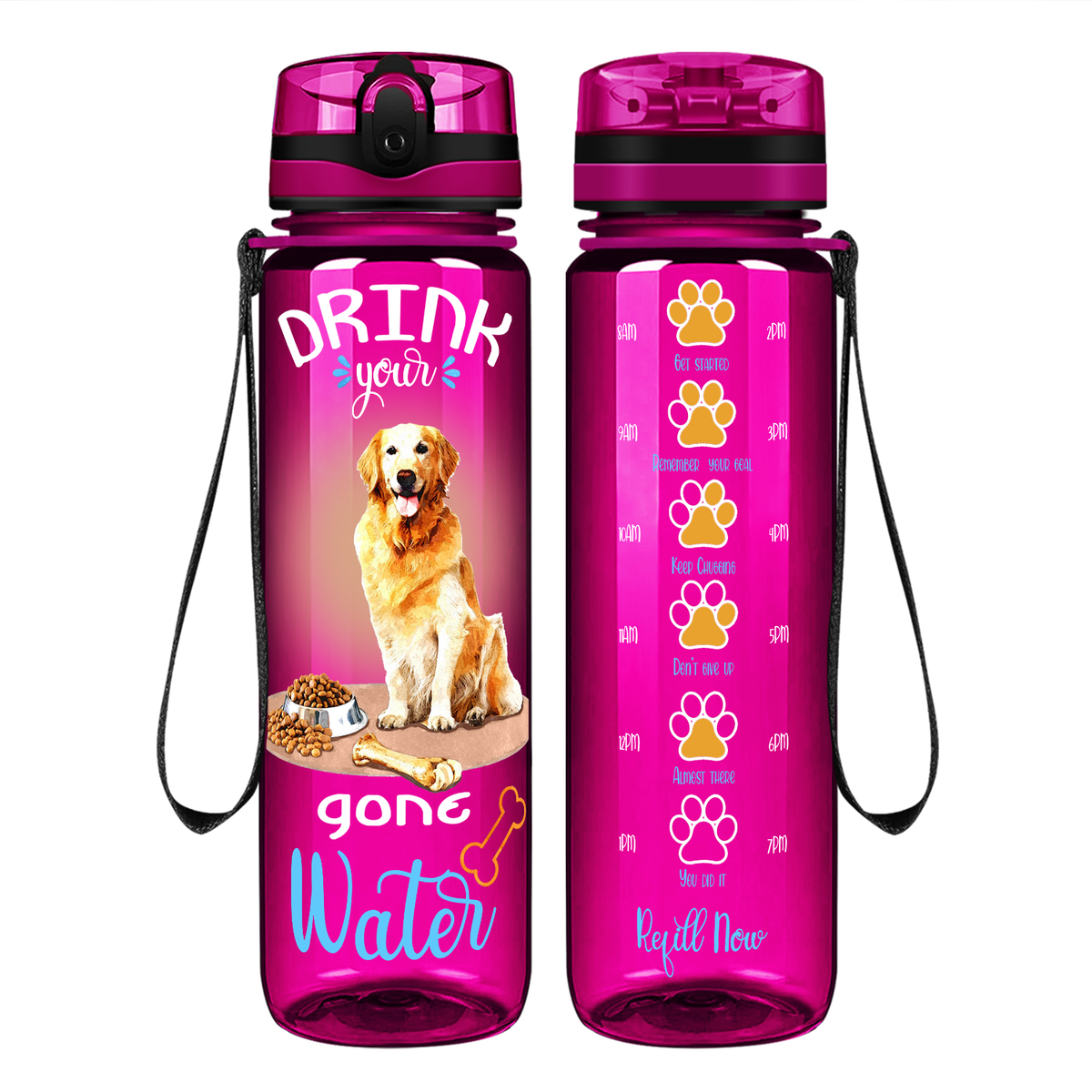 Golden Retriever Drink Your Water on 32 oz Motivational Tracking Water Bottle