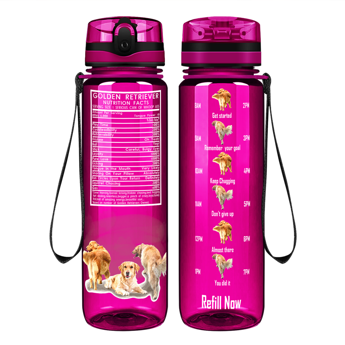 Golden Retriever Nutrition Facts on 32 oz Motivational Tracking Water Bottle