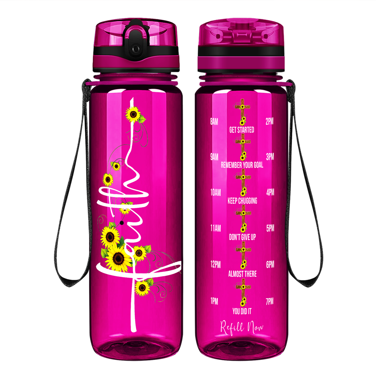 Faith Sunflowers on 32 oz Motivational Tracking Water Bottle