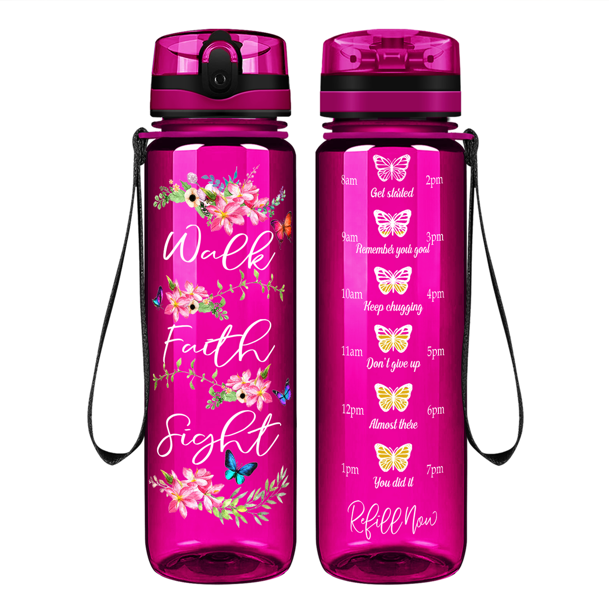 Walk Faith Sight on 32 oz Motivational Tracking Water Bottle