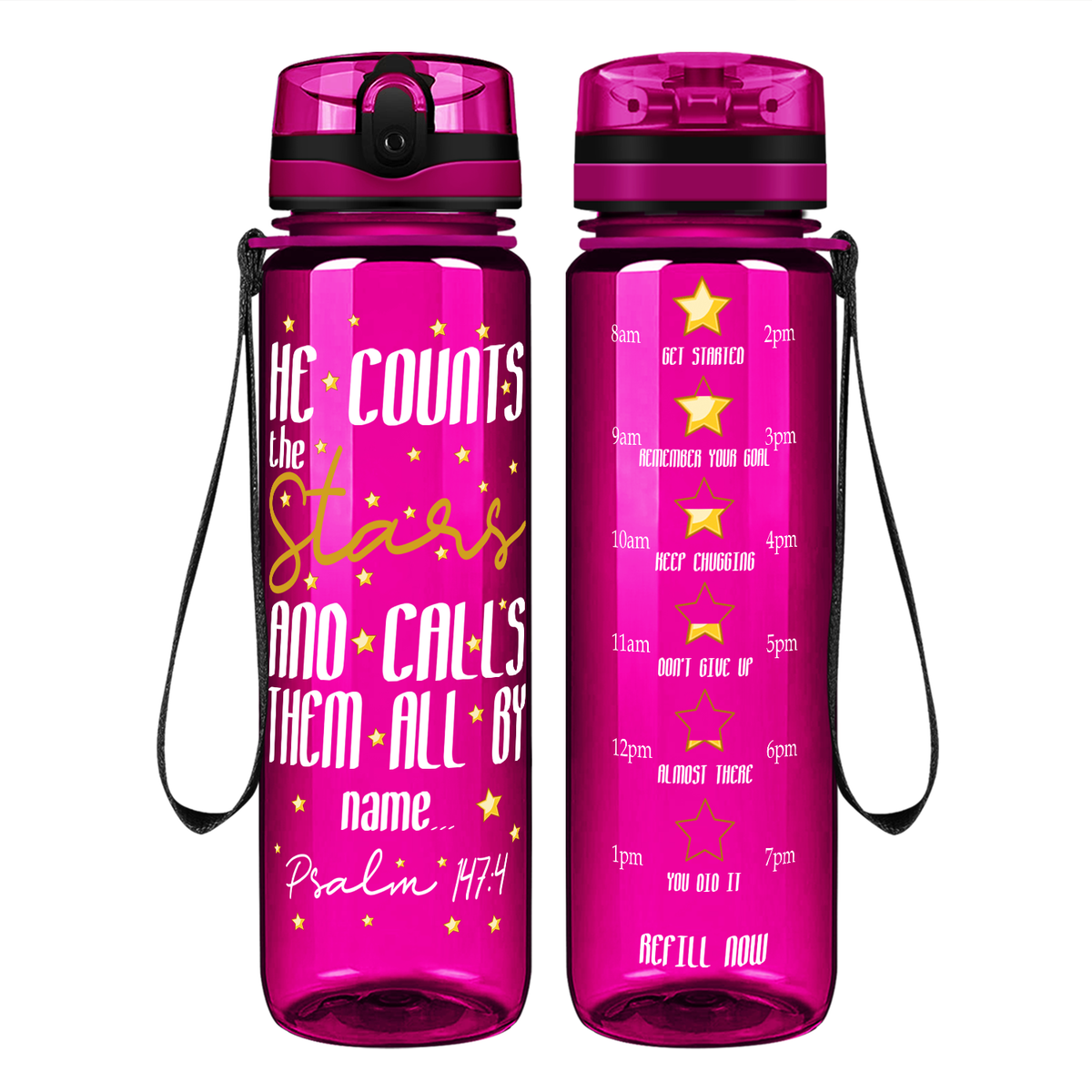 He Counts The Stars And Calls Them By Name on 32 oz Motivational Tracking Water Bottle