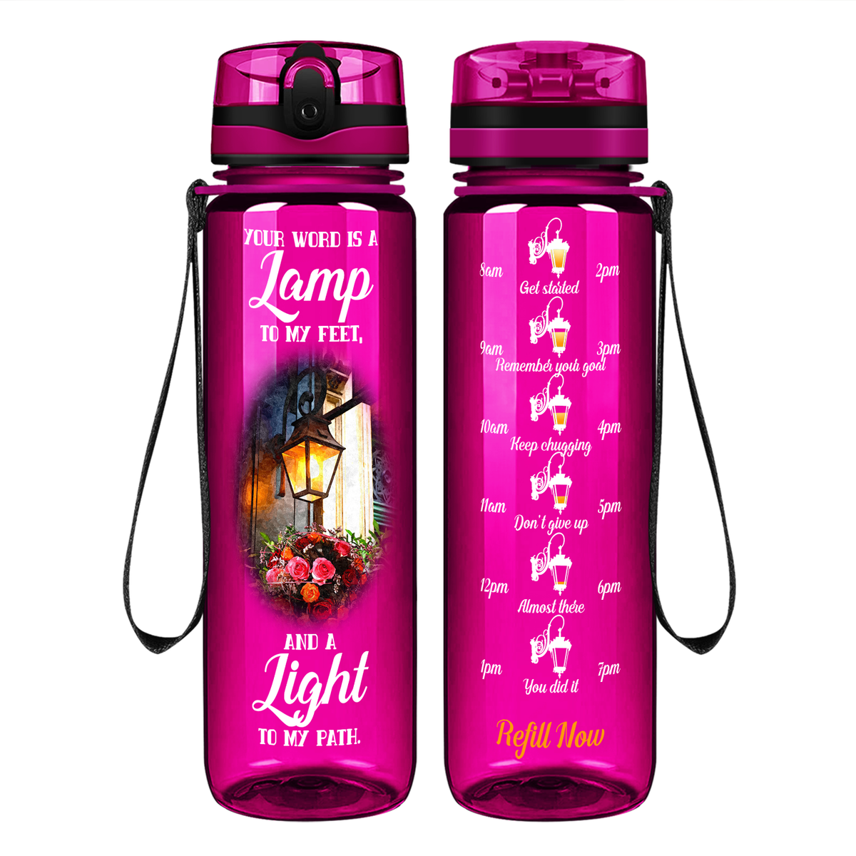 Your Word Is A Lamp To My Feet on 32 oz Motivational Tracking Water Bottle