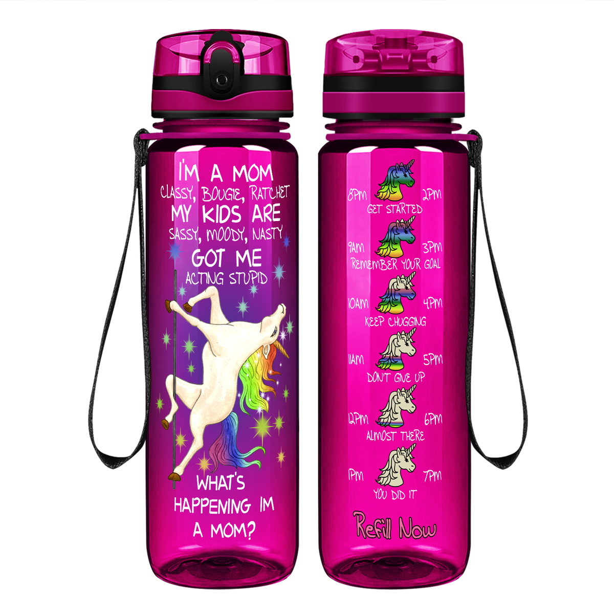 I'm A Mom Classy, Bougie, Ratchet on 32 oz Motivational Tracking Water Bottle