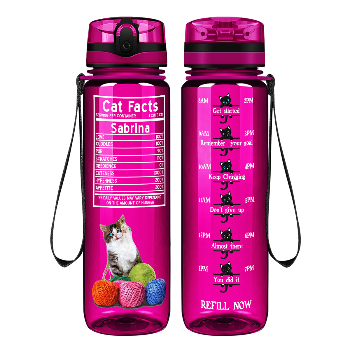 Personalized Cat Facts on 32 oz Motivational Tracking Water Bottle