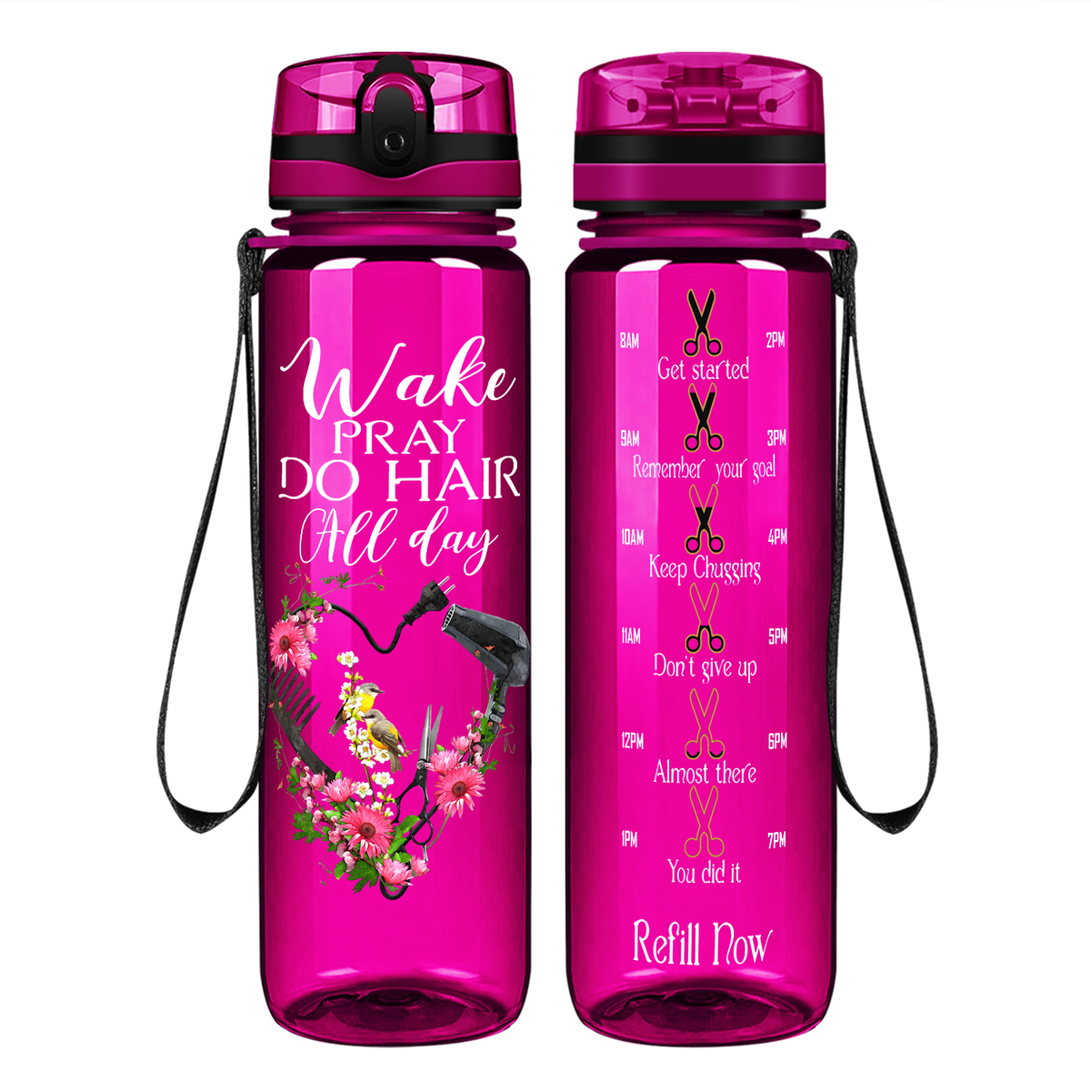 Wake Pray Do Hair All Day on 32 oz Motivational Tracking Water Bottle