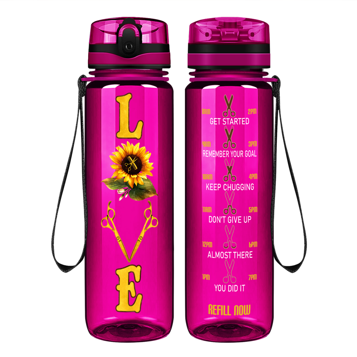 Sunflower Hairstylist Love on 32 oz Motivational Tracking Water Bottle