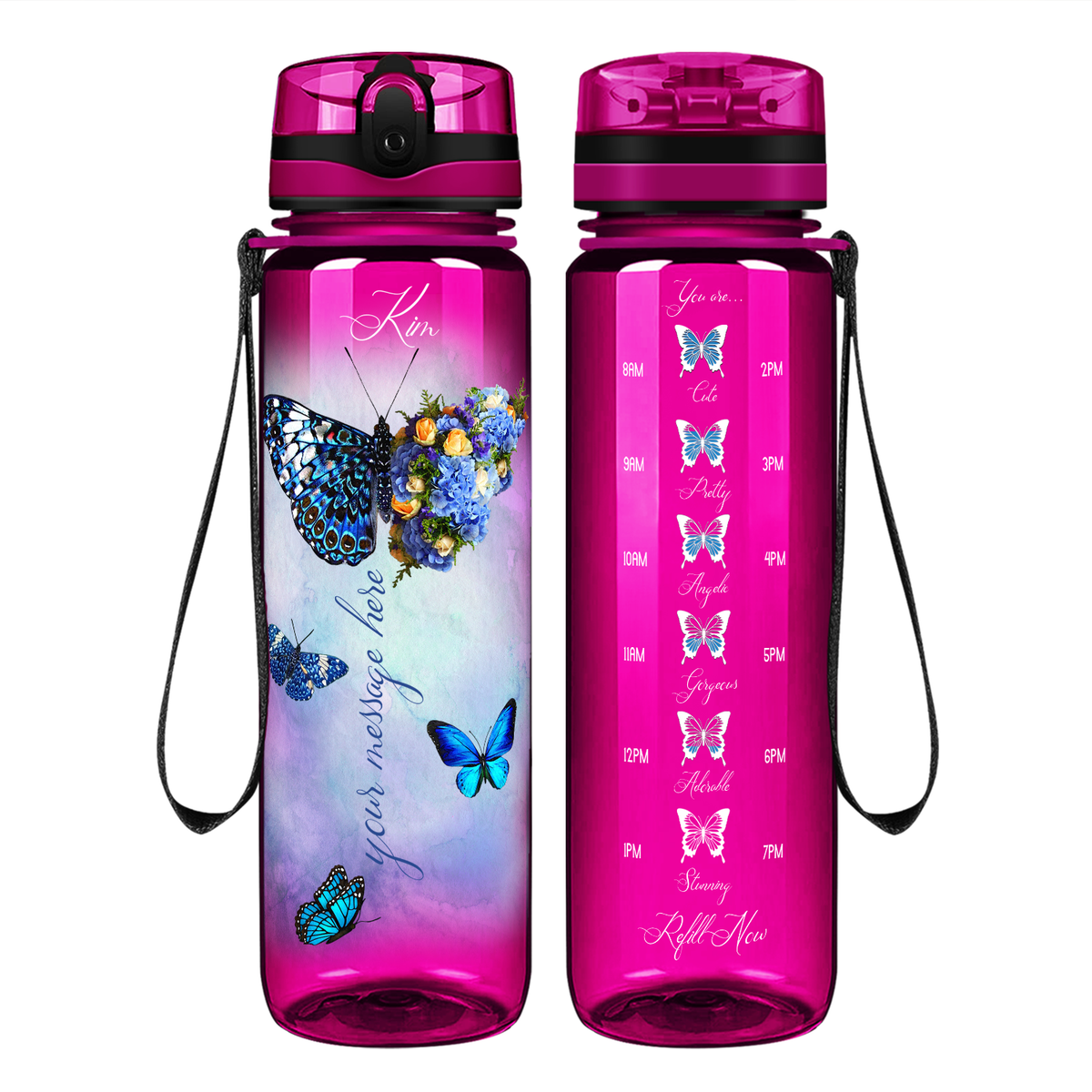 Personalized Butterflies with Name and Custom Message on 32 oz Motivational Tracking Water Bottle