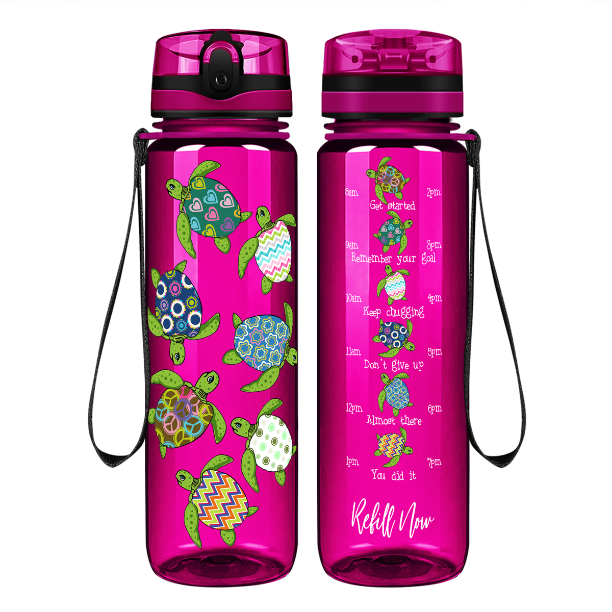 Colorful Turtles on 32 oz Motivational Tracking Water Bottle