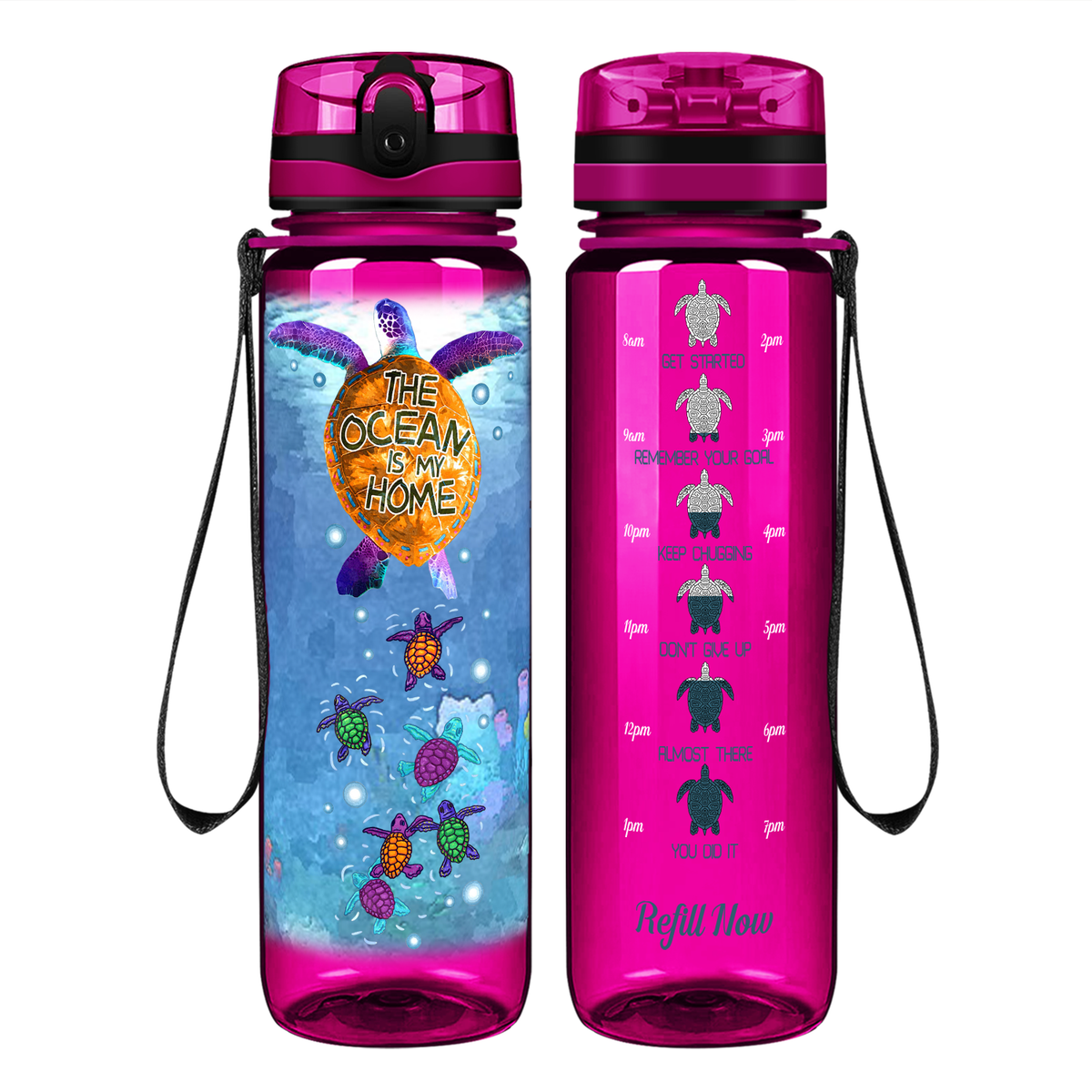 Turtles The Ocean Is My Home on 32 oz Motivational Tracking Water Bottle