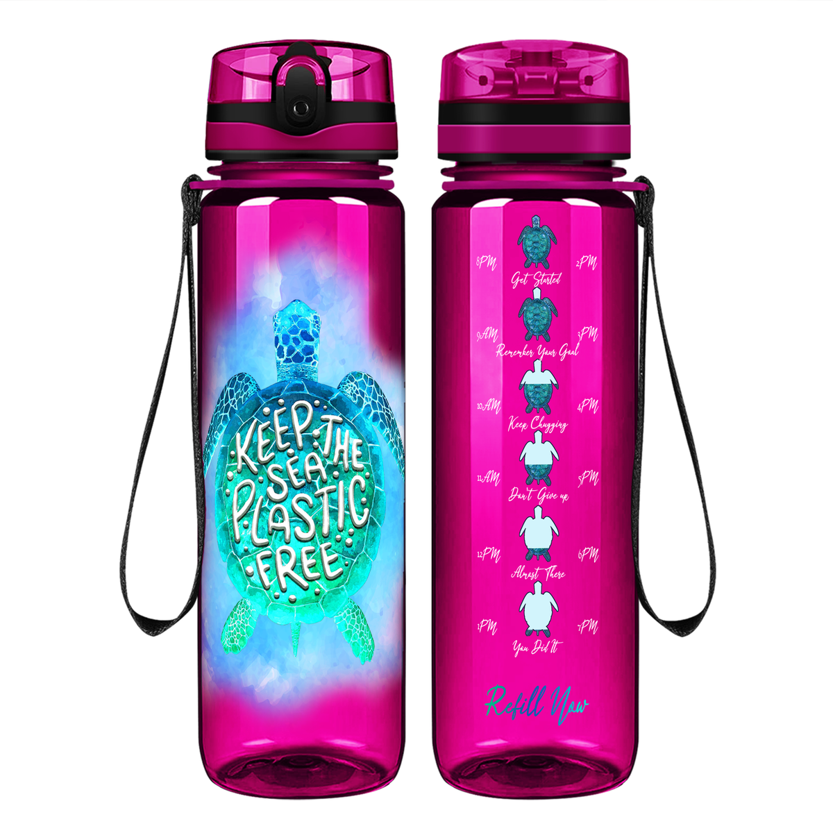 Keep The Sea Plastic Free on 32 oz Motivational Tracking Water Bottle
